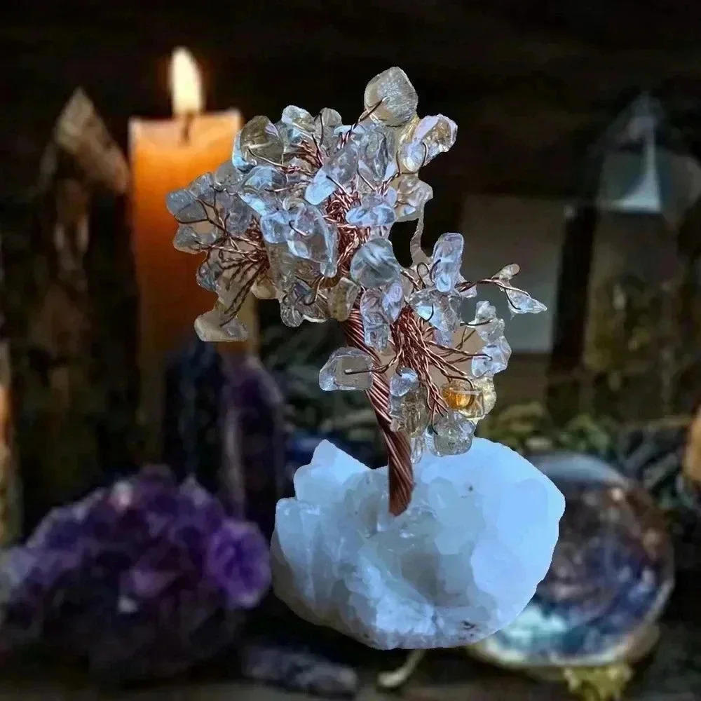 Natural Crystal Wire Tree Sculpture